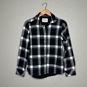 Orvis Women’s Plaid Black White Snap Button Up Shacket Jacket Top With Pockets